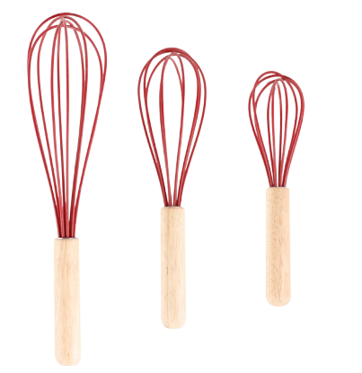 Silicone Whisk with wooden handle Kitchen Utensils for Blending, Whisking, Beating, Stirring