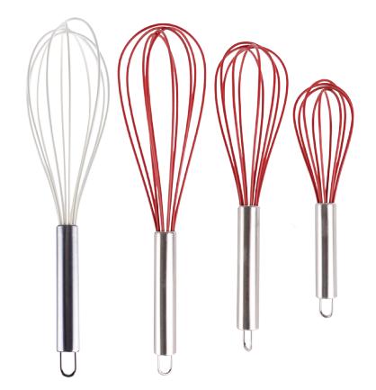 Silicone Whisk Set of 4 - Stainless Steel handle + Silicone Non-Stick Coating