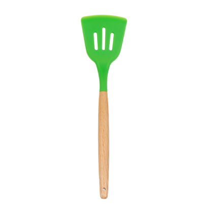 Silicone slotted turner with wooden handle