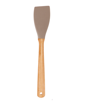 Silicone spatula with flat bamboo handle