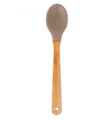 Silicone spoon with flat bamboo handle