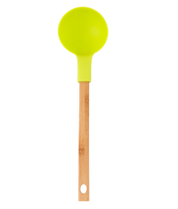 Silicone soup with flat bamboo handle