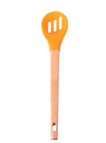 Silicone slotted spoon with wooden handle