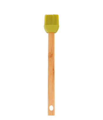 Silicone brush with flat bamboo handle