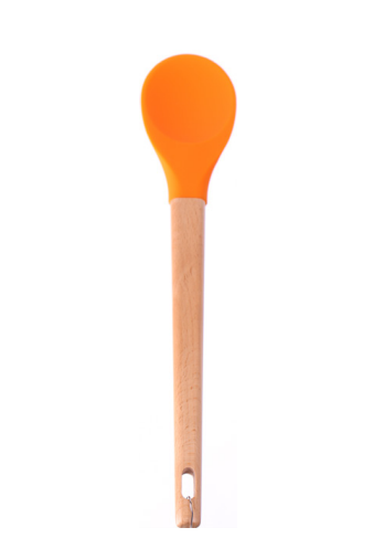 Silicone spoon with wooden handle