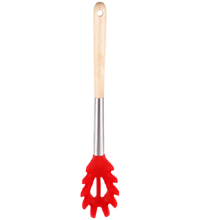 Silicone spaghetti server with SS and wooden handle