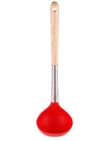 Silicone soup ladle with SS and wooden handle