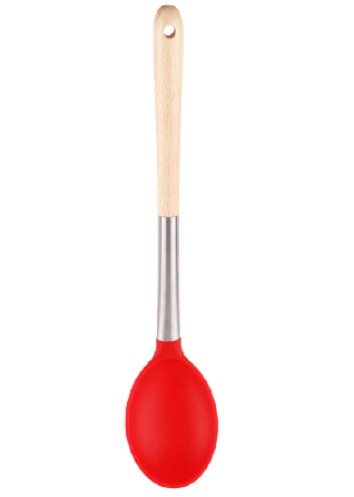 Silicone solid spoon with SS and wooden handle