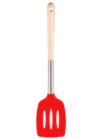 Silicone slotted turner with SS and wooden handle