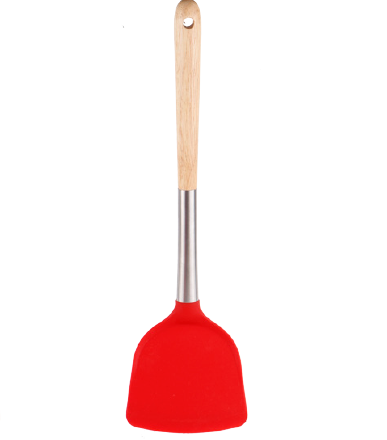 Silicone slotted turner with SS and wooden handle