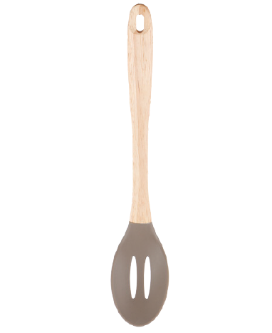 Silicone slotted spoon with wooden handle