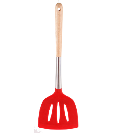 Silicone slotted turner with SS and wooden handle