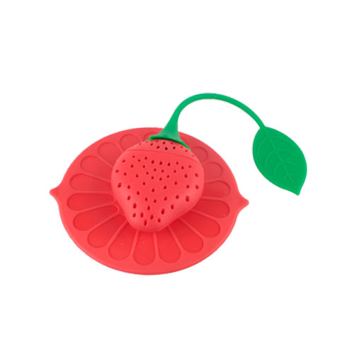 Silicone strawberry tea infuse with cup lid set,Silicone Tea Infuser Strainer, Strawberry shape,with silicone lid