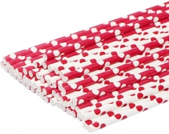 Custom Red Dots Paper Stripe Straws 150 Pack