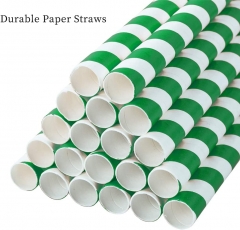 Green Striped Decorations Cardboard Straws 100 pack